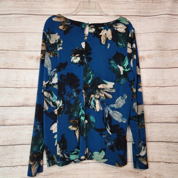 Calvin Klein Long Sleeve Tunic Blouse Blue Floral One Button Back Womens Size 2X - Picture 11 of 16